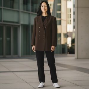 Jones New York Burgundy BrownDouble-Breasted Blazer 8P